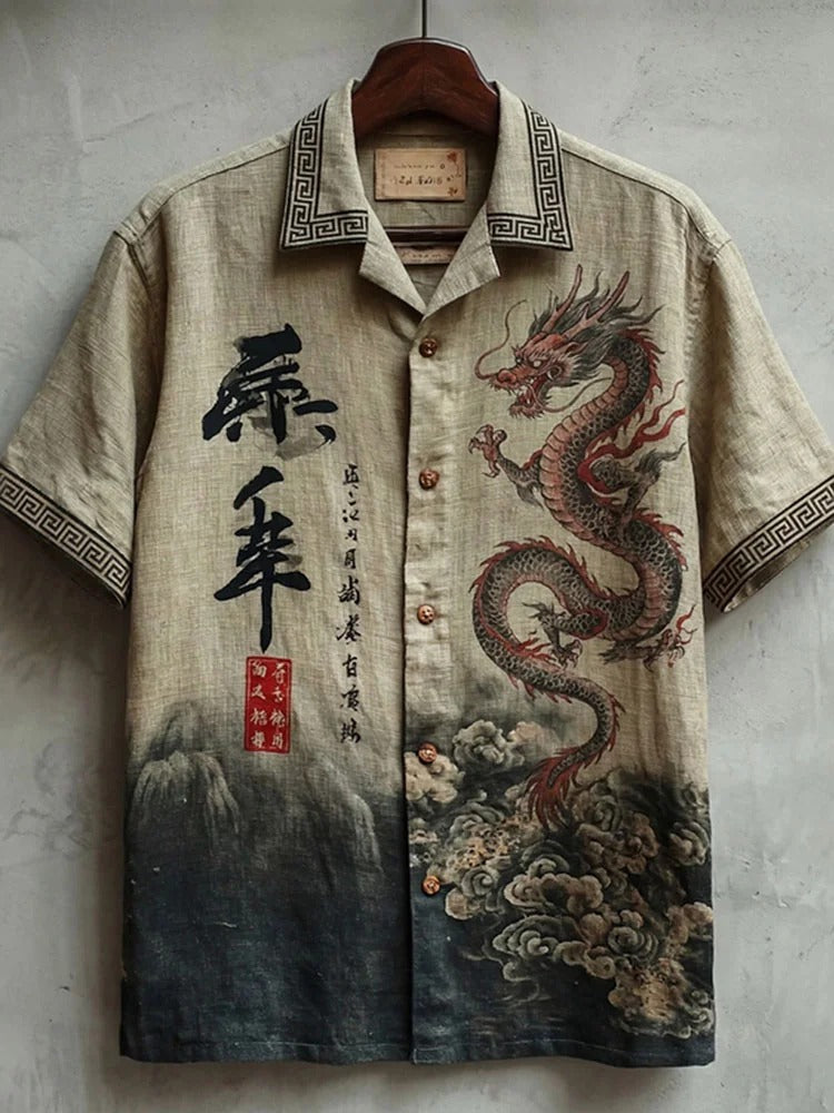 Stylitex Premium Japanese Dragon Print Shirt for Men Casual Summer Half Sleeve Button Down Streetwear Graphic Designer Fashion Shirt