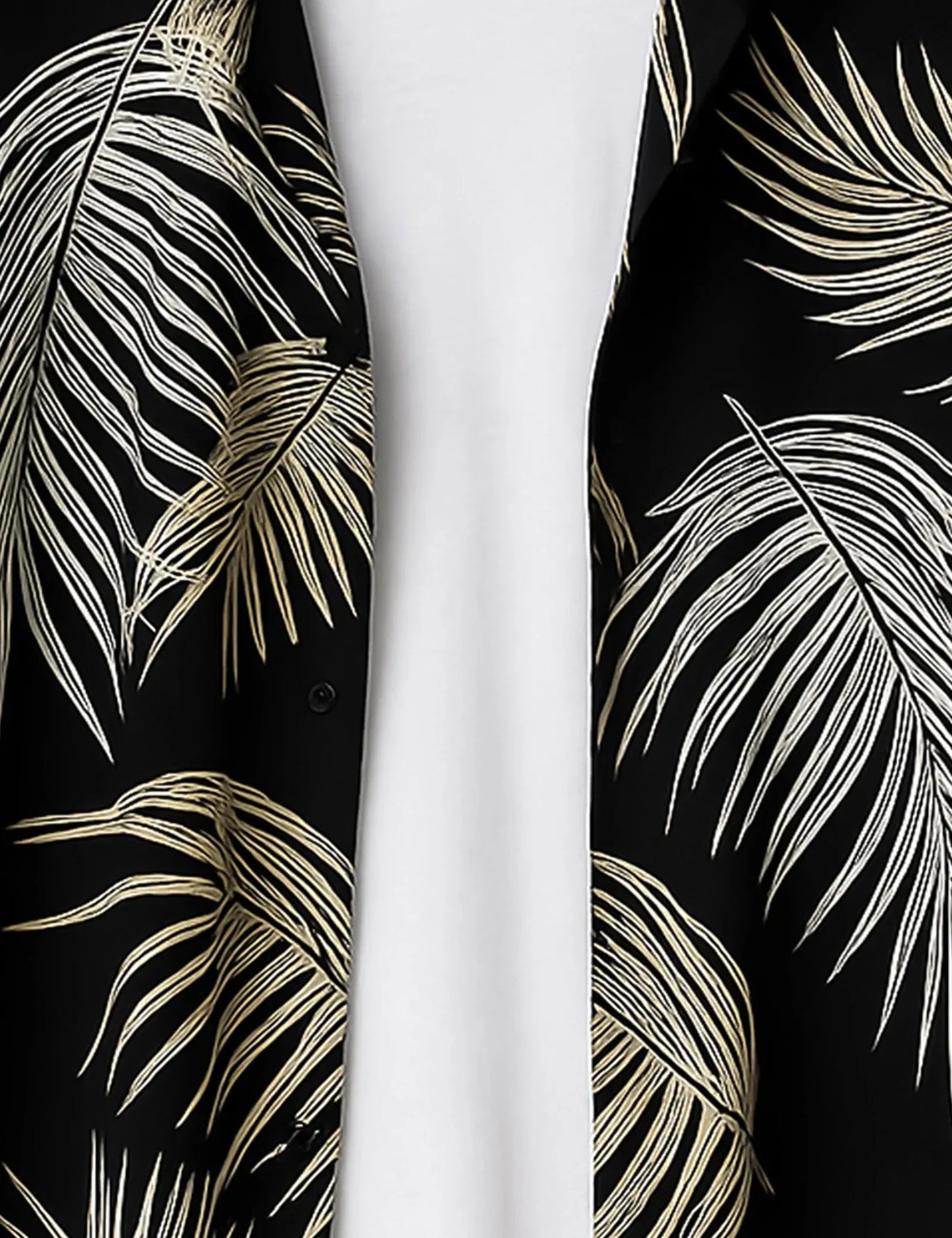 Black Palm Leaf Print Shirt – Men’s Short Sleeve Button-Up (XS–6XL)