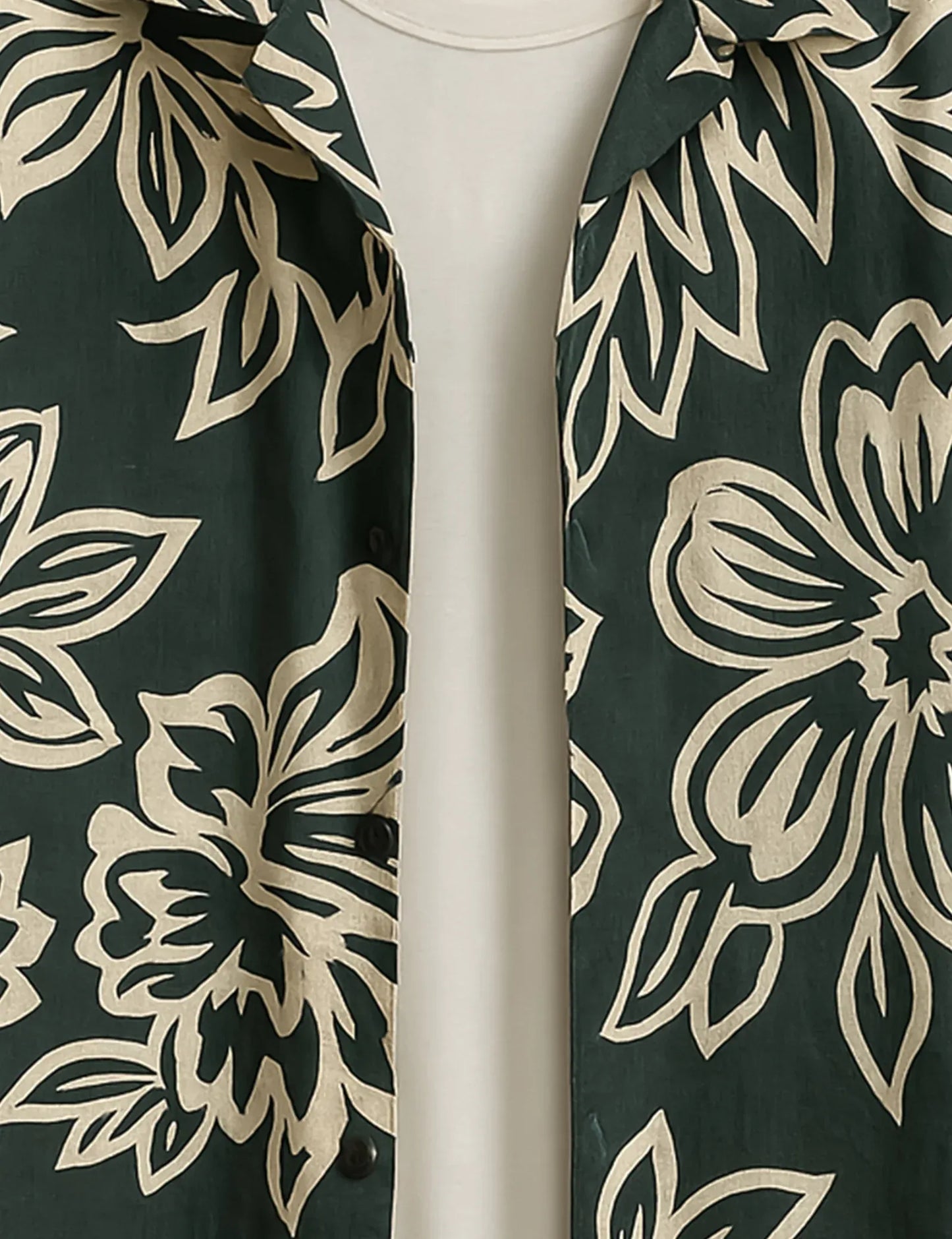 Dark Green Floral Print Shirt – Men’s Short Sleeve Button-Up (XS–6XL)