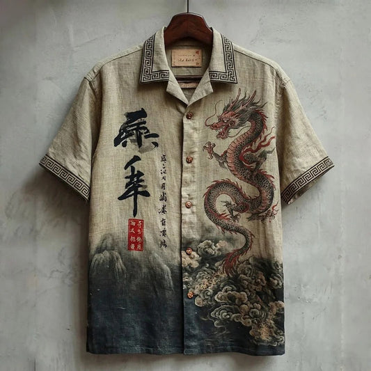 Stylitex Premium Japanese Dragon Print Shirt for Men Casual Summer Half Sleeve Button Down Streetwear Graphic Designer Fashion Shirt