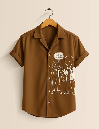 Illustrated Character Print Shirt – Men’s Short Sleeve Button-Up (XS–6XL)