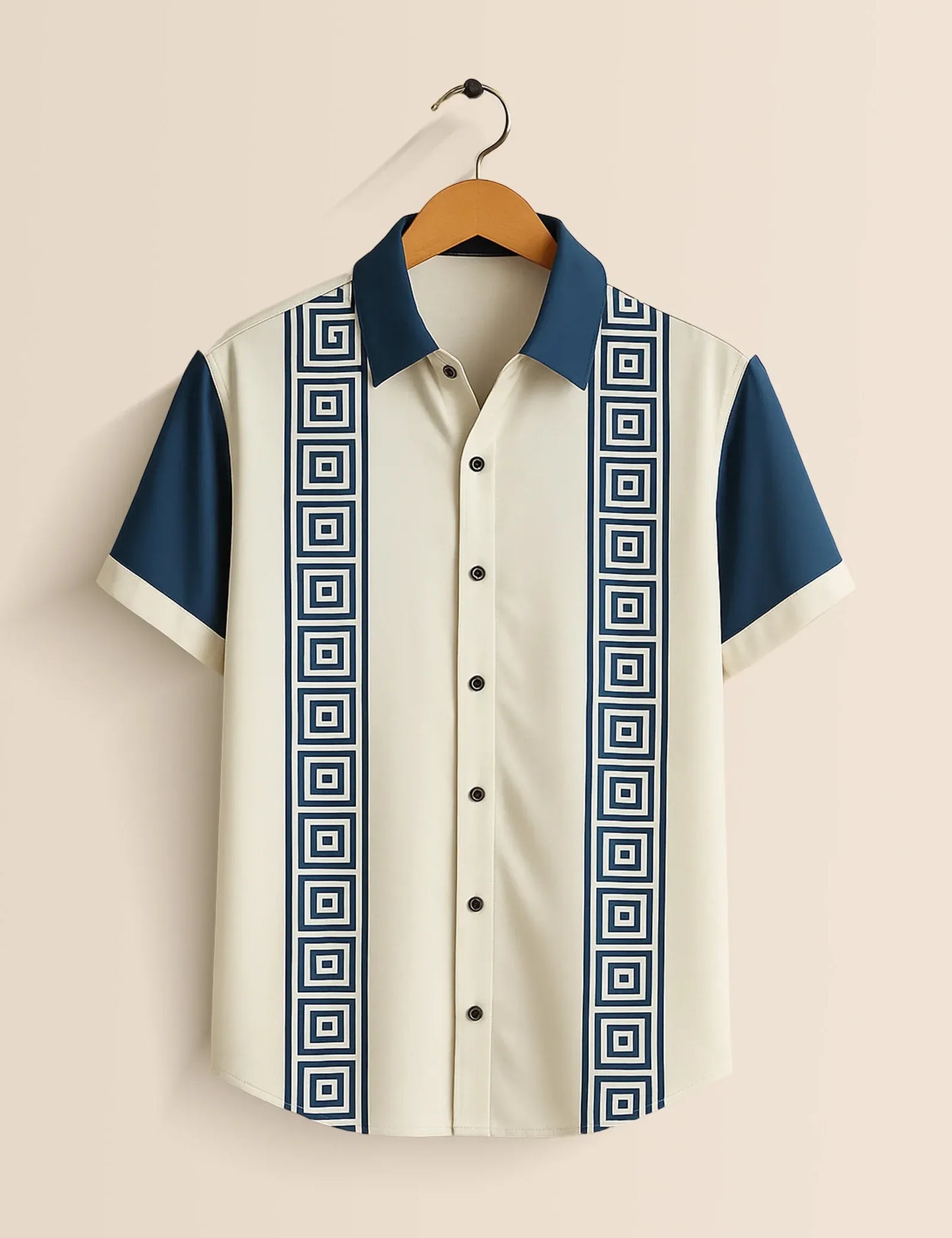 Greek Key Stripe Shirt – Men’s Short Sleeve Button-Up (XS–6XL)