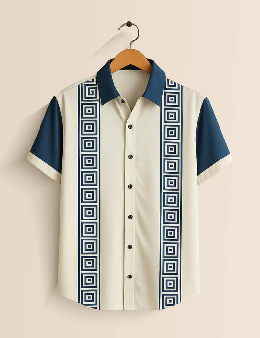 Greek Key Stripe Shirt – Men’s Short Sleeve Button-Up (XS–6XL)