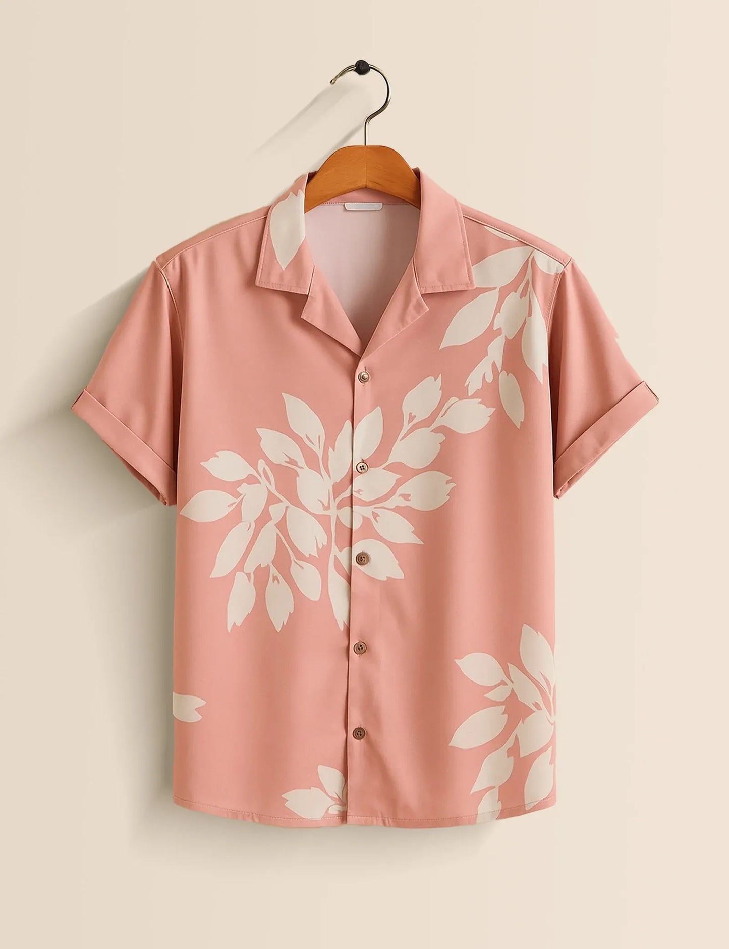 Blush Pink Floral Shirt – Men’s Short Sleeve Button-Up (XS–6XL)