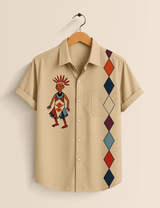 Tribal Character Diamond Shirt – Men’s Short Sleeve Button-Up (XS–6XL)