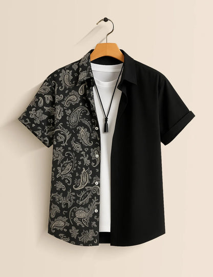 Paisley Color Block Shirt – Men’s Short Sleeve Button-Up (XS–6XL)