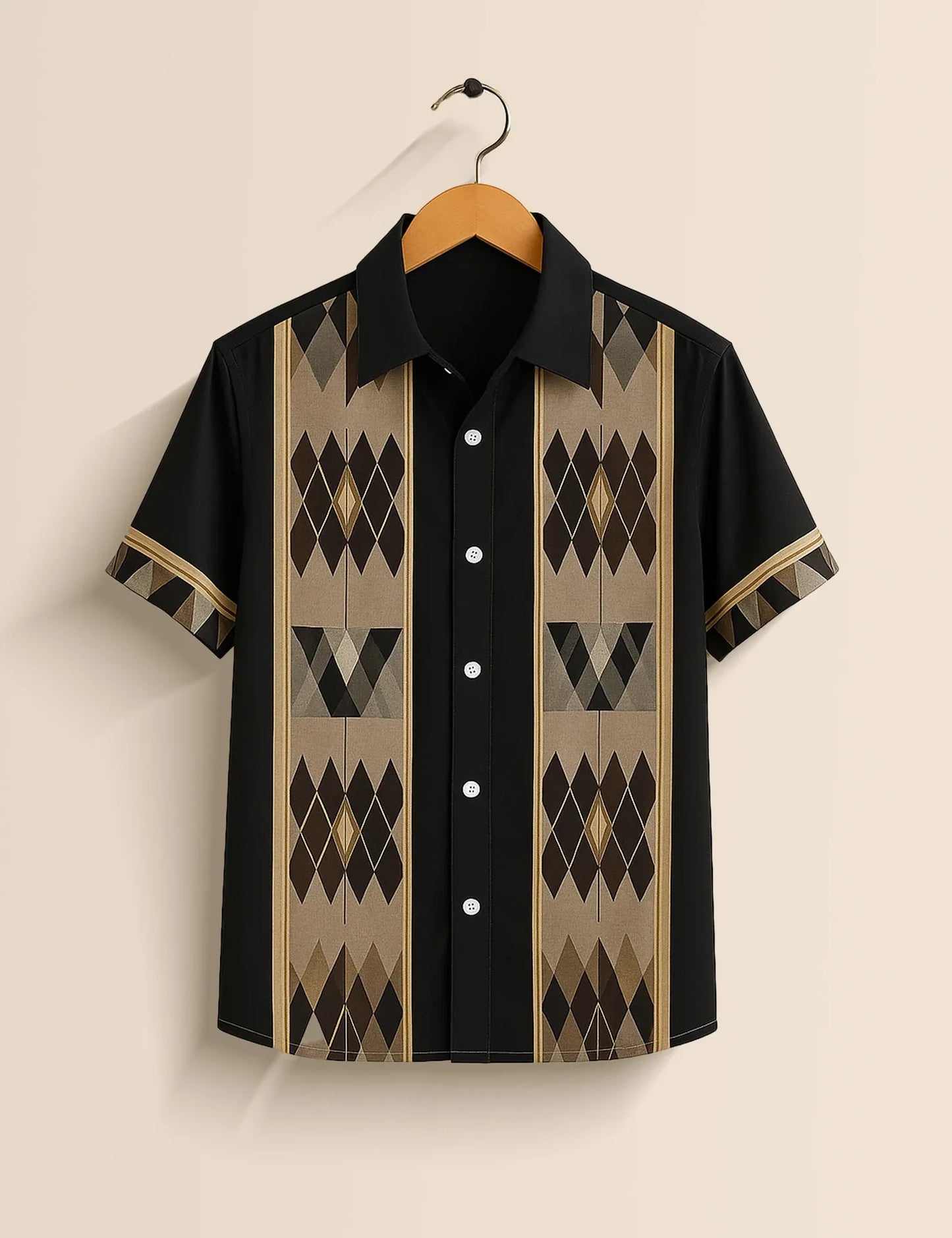 Argyle Stripe Color Block Shirt – Men’s Short Sleeve Button-Up (XS–6XL)
