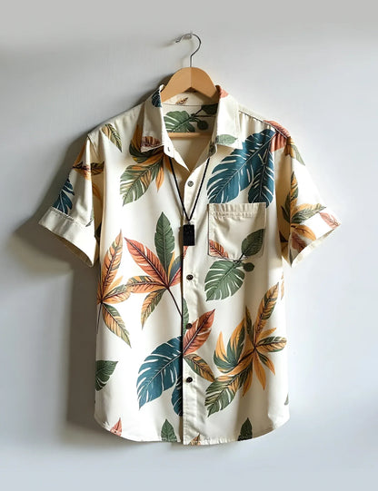 Tropical Leaf Print Shirt – Men’s Short Sleeve Button-Up (XS–6XL)
