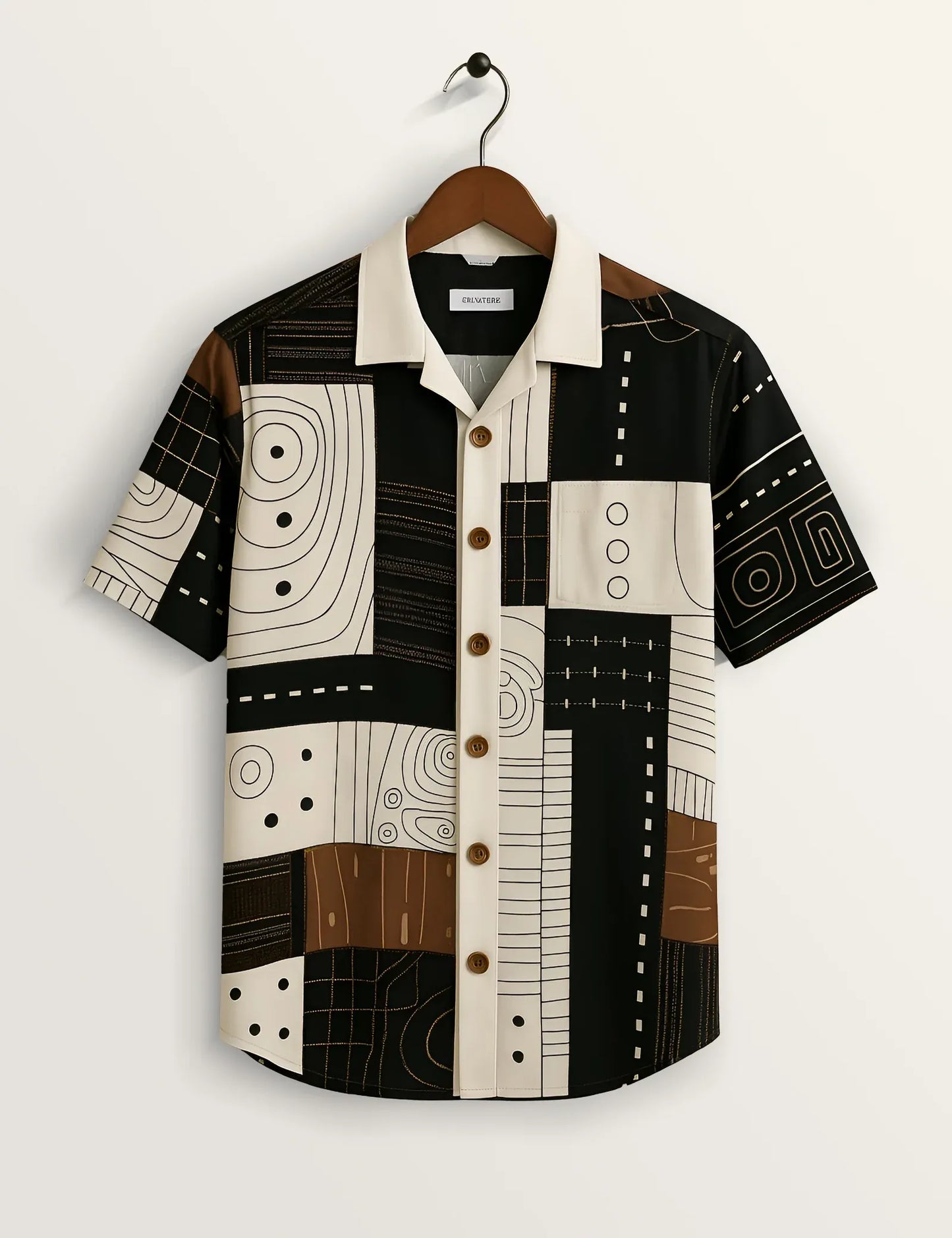 Abstract Geometric Patchwork Shirt – Premium Short Sleeve Button-Up (XS–6XL)