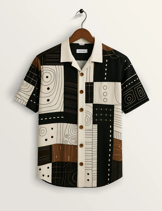Abstract Geometric Patchwork Shirt – Premium Short Sleeve Button-Up (XS–6XL)