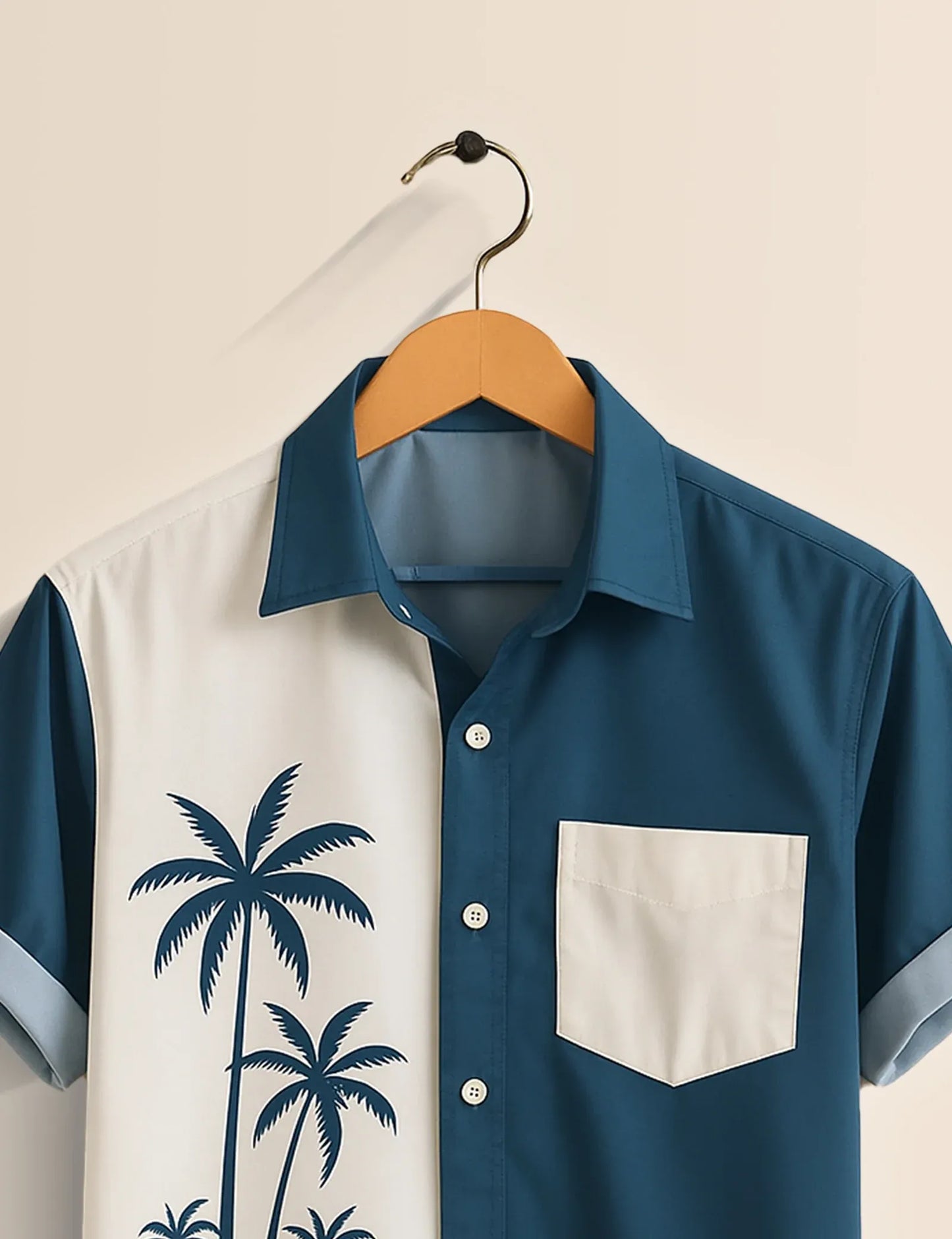 Palm Tree Color Block Shirt – Men’s Short Sleeve Button-Up (XS–6XL)