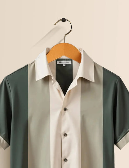Vertical Color Block Shirt – Men’s Short Sleeve Button-Up (XS–6XL)