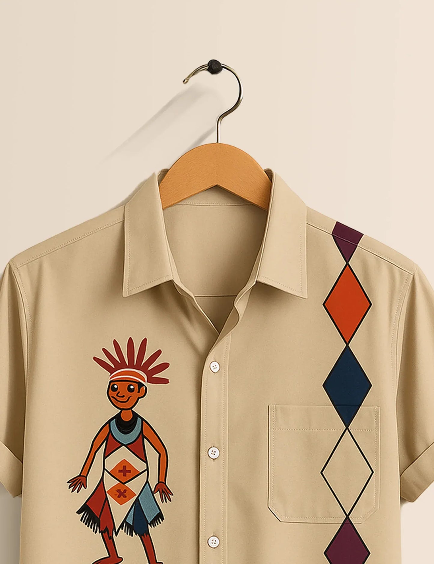 Tribal Character Diamond Shirt – Men’s Short Sleeve Button-Up (XS–6XL)