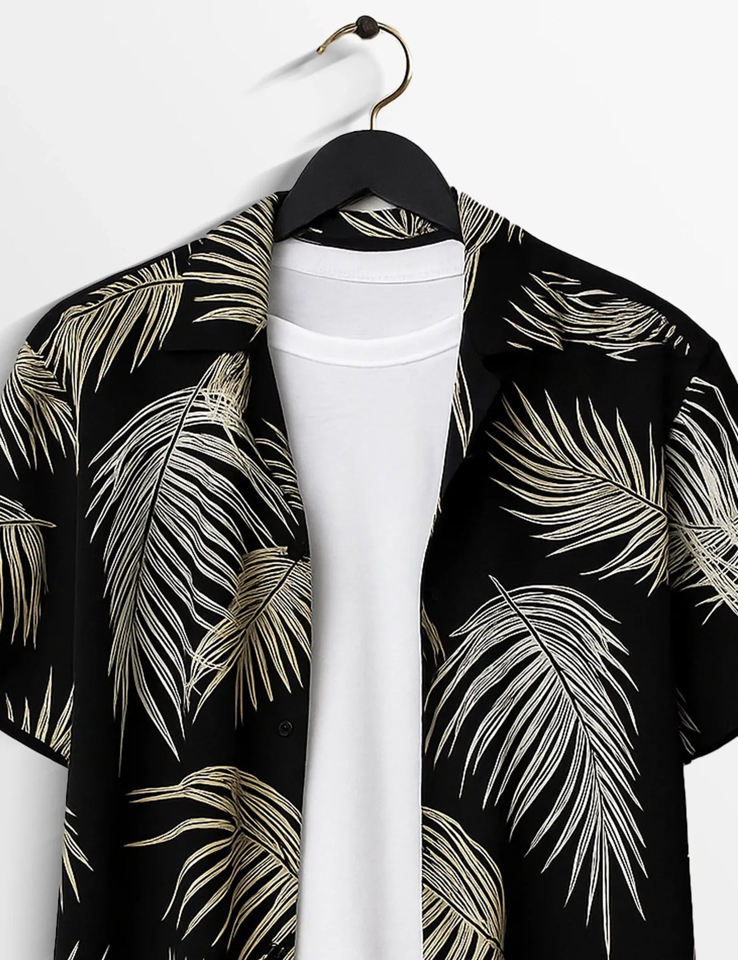 Black Palm Leaf Print Shirt – Men’s Short Sleeve Button-Up (XS–6XL)