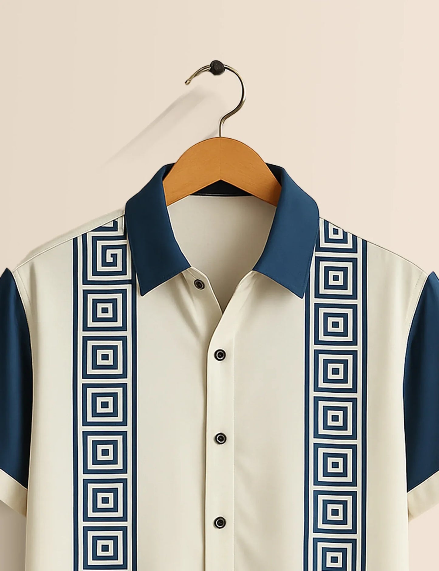 Greek Key Stripe Shirt – Men’s Short Sleeve Button-Up (XS–6XL)