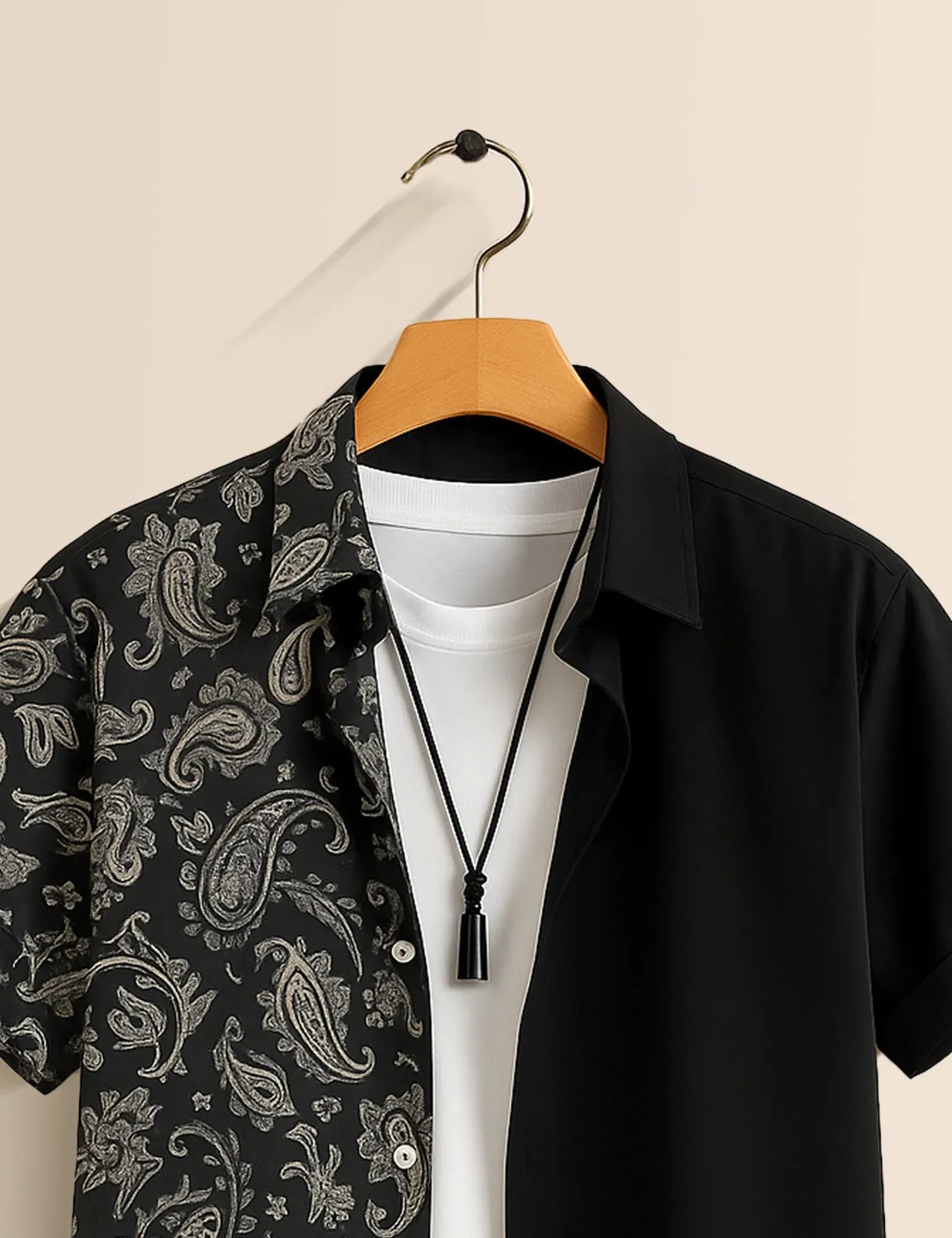 Paisley Color Block Shirt – Men’s Short Sleeve Button-Up (XS–6XL)