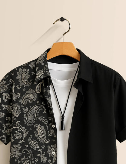 Paisley Color Block Shirt – Men’s Short Sleeve Button-Up (XS–6XL)