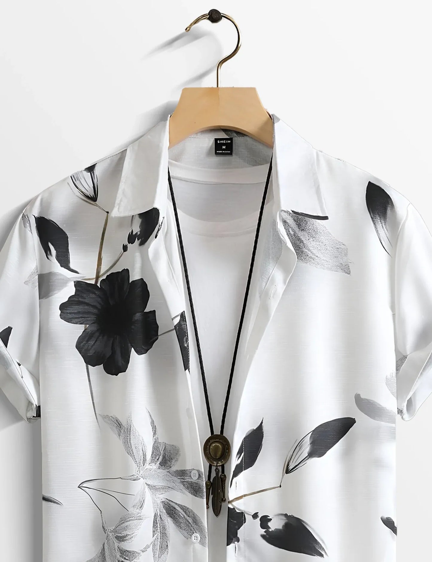 Monochrome Floral Print Shirt – Short Sleeve Button-Up (XS–6XL)