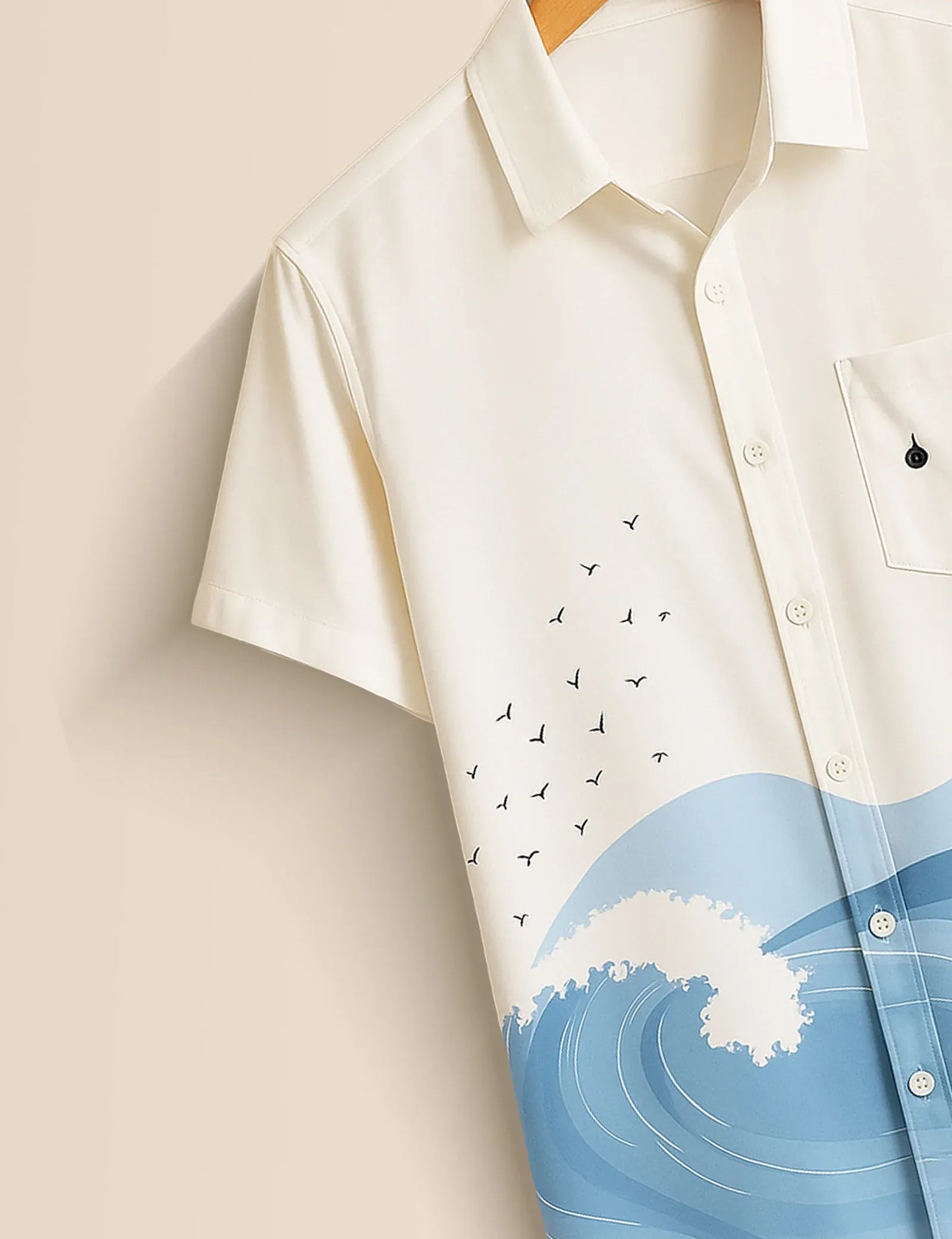 Ocean Wave Graphic Shirt – Men’s Short Sleeve Button-Up (XS–6XL)