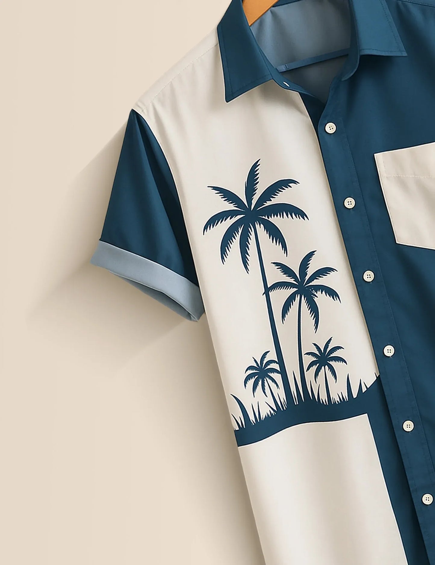 Palm Tree Color Block Shirt – Men’s Short Sleeve Button-Up (XS–6XL)
