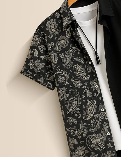 Paisley Color Block Shirt – Men’s Short Sleeve Button-Up (XS–6XL)