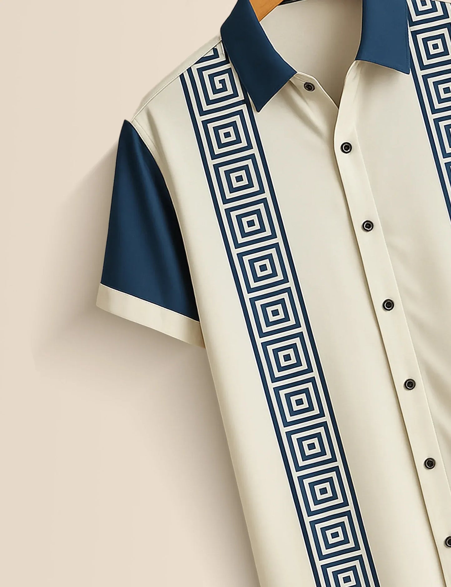 Greek Key Stripe Shirt – Men’s Short Sleeve Button-Up (XS–6XL)