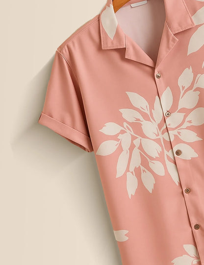 Blush Pink Floral Shirt – Men’s Short Sleeve Button-Up (XS–6XL)