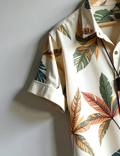 Tropical Leaf Print Shirt – Men’s Short Sleeve Button-Up (XS–6XL)