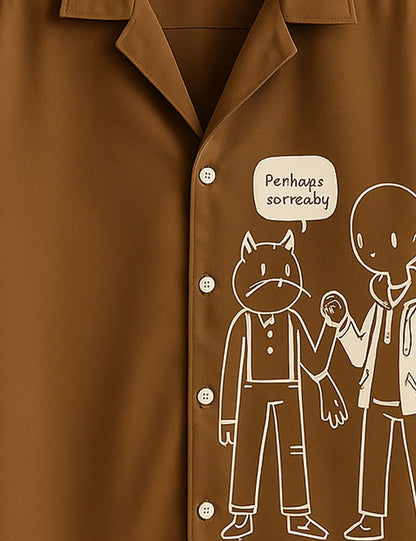 Illustrated Character Print Shirt – Men’s Short Sleeve Button-Up (XS–6XL)