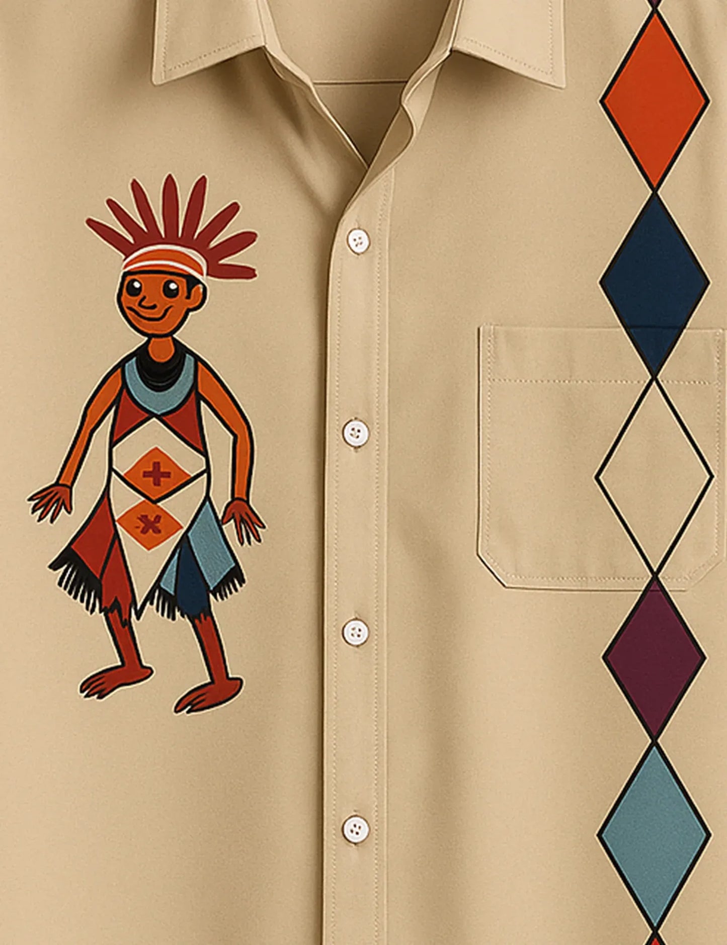 Tribal Character Diamond Shirt – Men’s Short Sleeve Button-Up (XS–6XL)