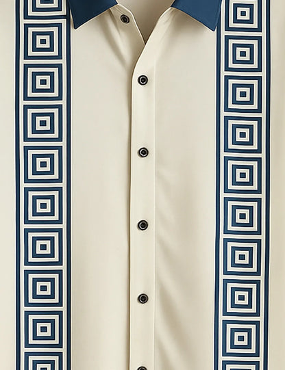 Greek Key Stripe Shirt – Men’s Short Sleeve Button-Up (XS–6XL)
