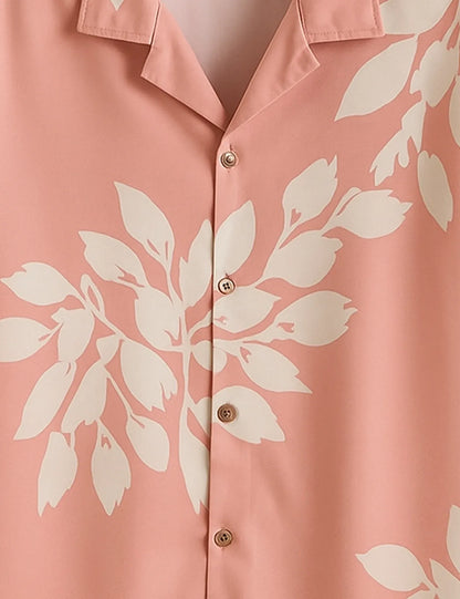 Blush Pink Floral Shirt – Men’s Short Sleeve Button-Up (XS–6XL)