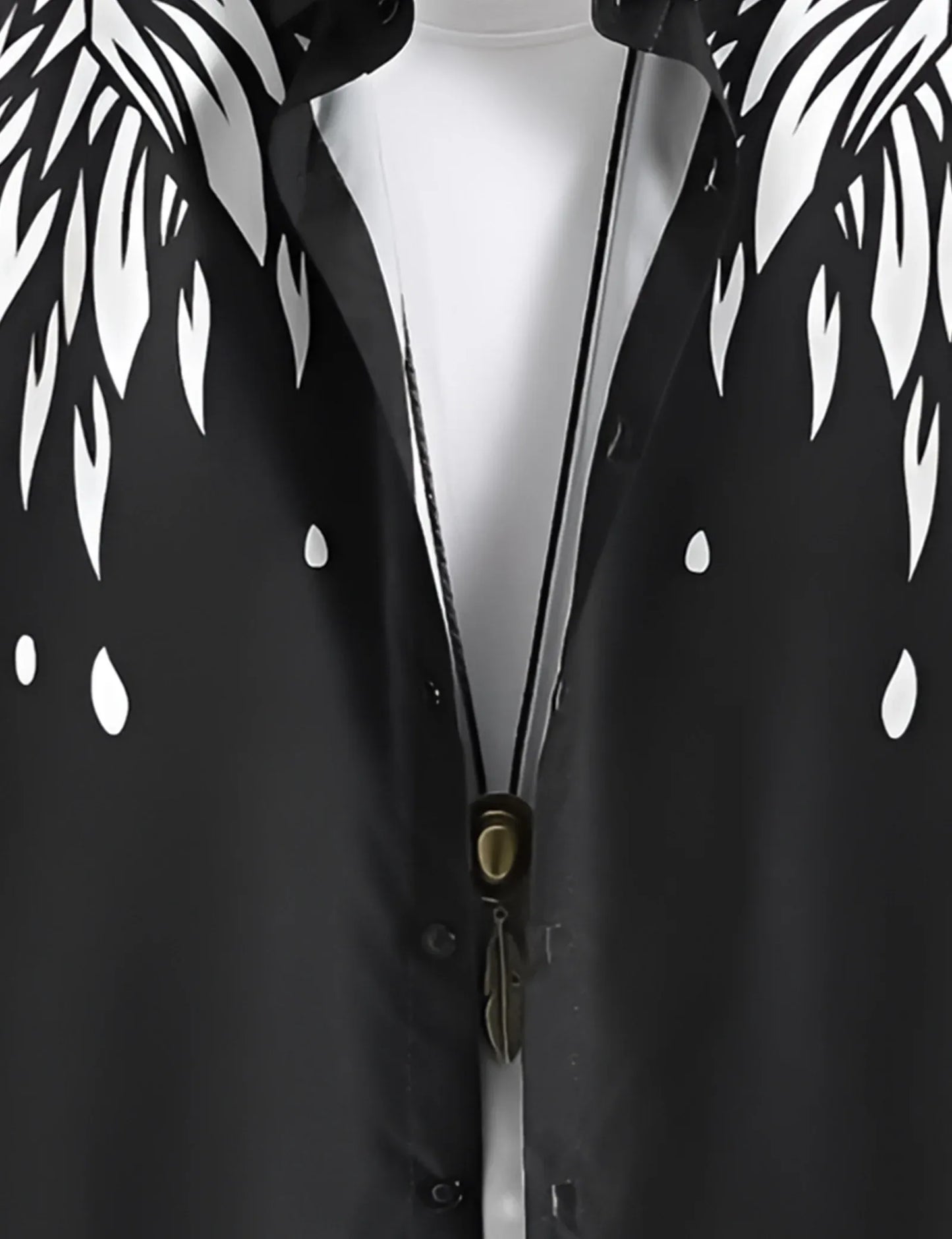 Black Abstract Feather Print Shirt – Men’s Short Sleeve Button-Up (XS–6XL)
