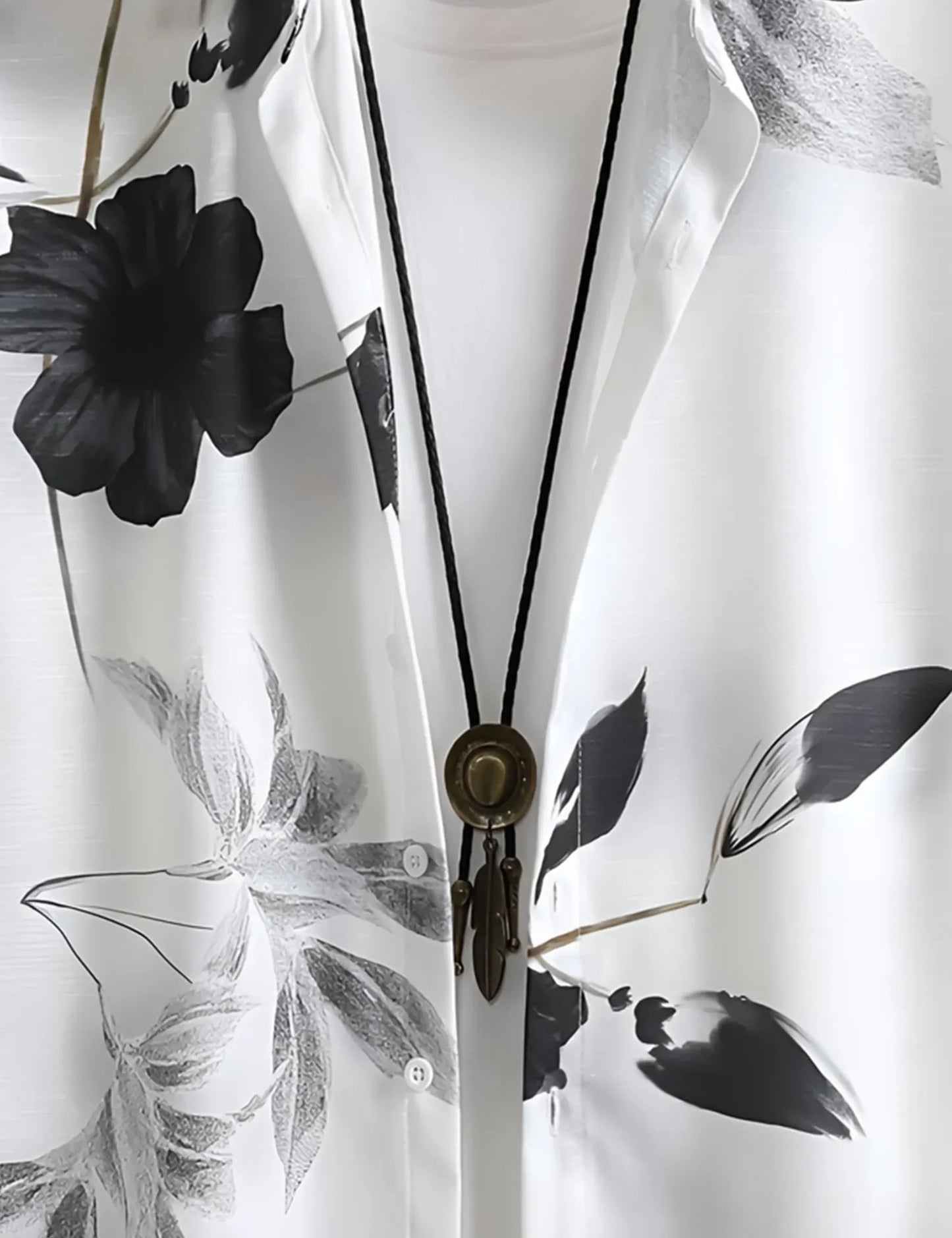 Monochrome Floral Print Shirt – Short Sleeve Button-Up (XS–6XL)