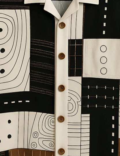 Abstract Geometric Patchwork Shirt – Premium Short Sleeve Button-Up (XS–6XL)